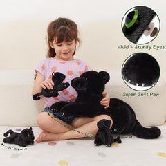 MorisMos soft plush panther eyes close-up shows detailed safety stitching.