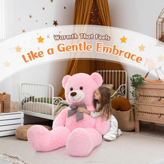 Child hugging MorisMos teddy bear during bedtime moment.