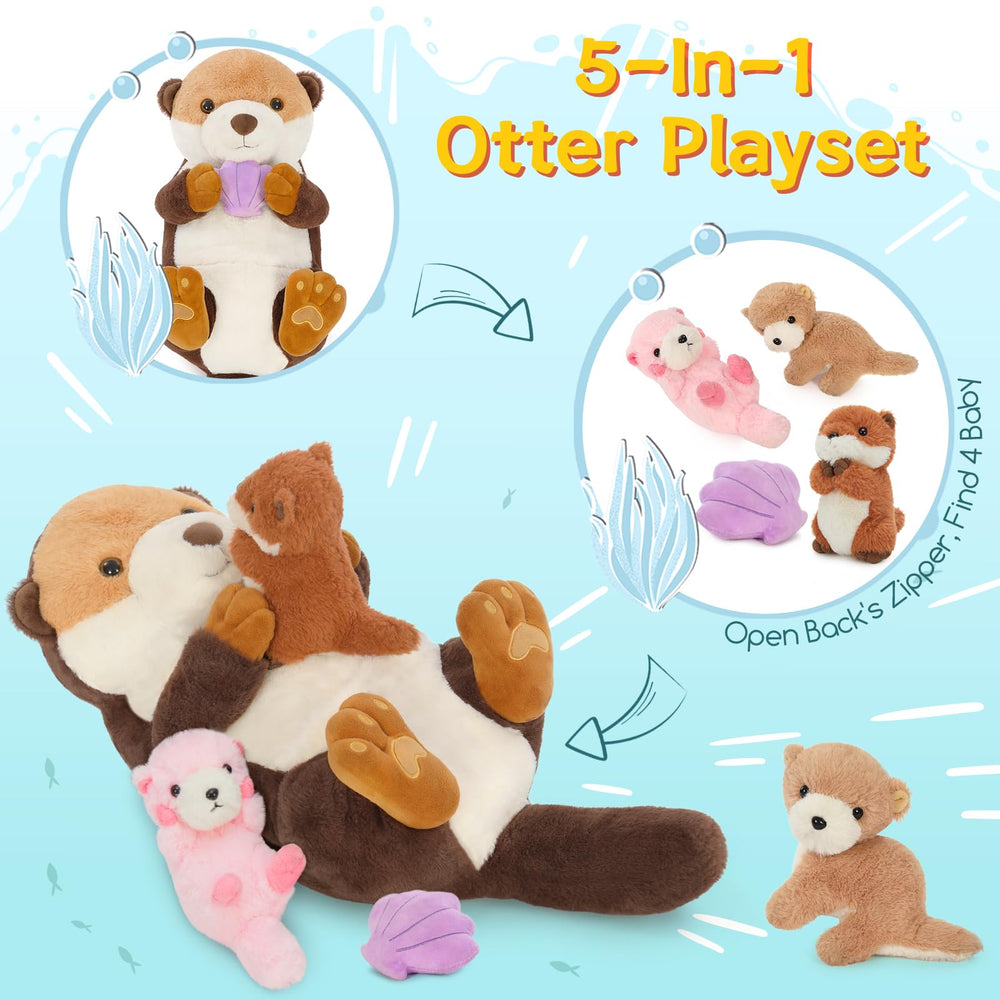 MorisMos three baby otters inside the mommy otter for cuddly play.