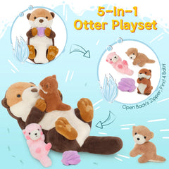 MorisMos three baby otters inside the mommy otter for cuddly play.