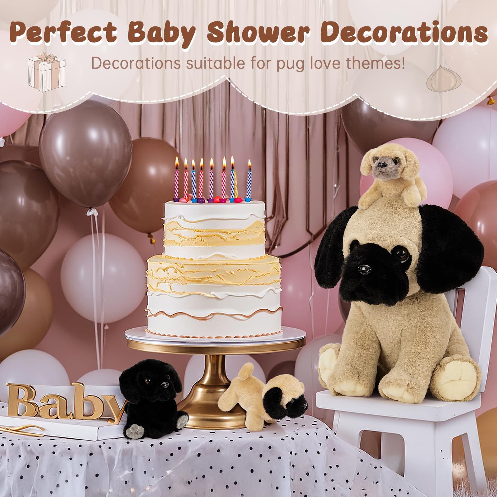 MorisMos realistic pug family plush encourages role-play and social learning.