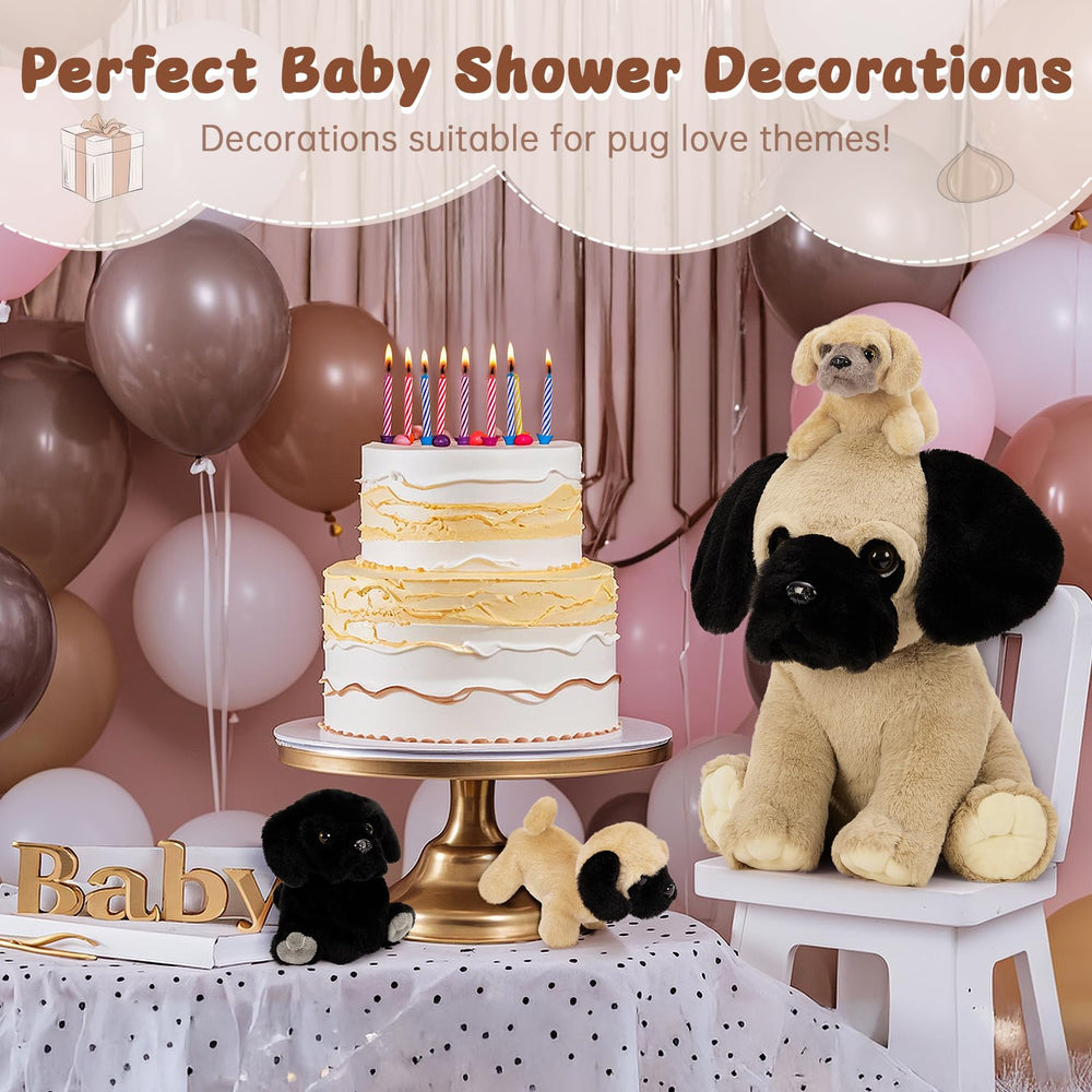 MorisMos realistic pug family plush encourages role-play and social learning.