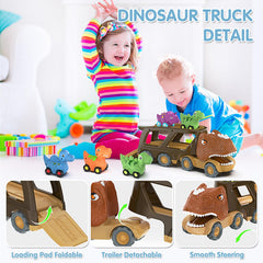 Moritakk dinosaur truck top view emphasizes loading through open tailgate.