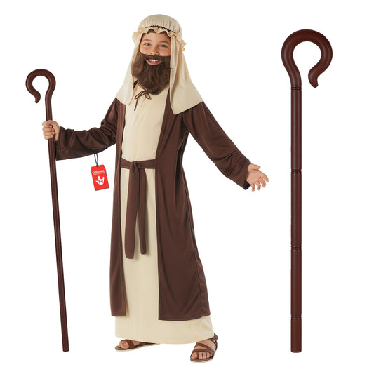 Morph Saint Joseph costume for kids with beige robe and brown overcoat for nativity plays
