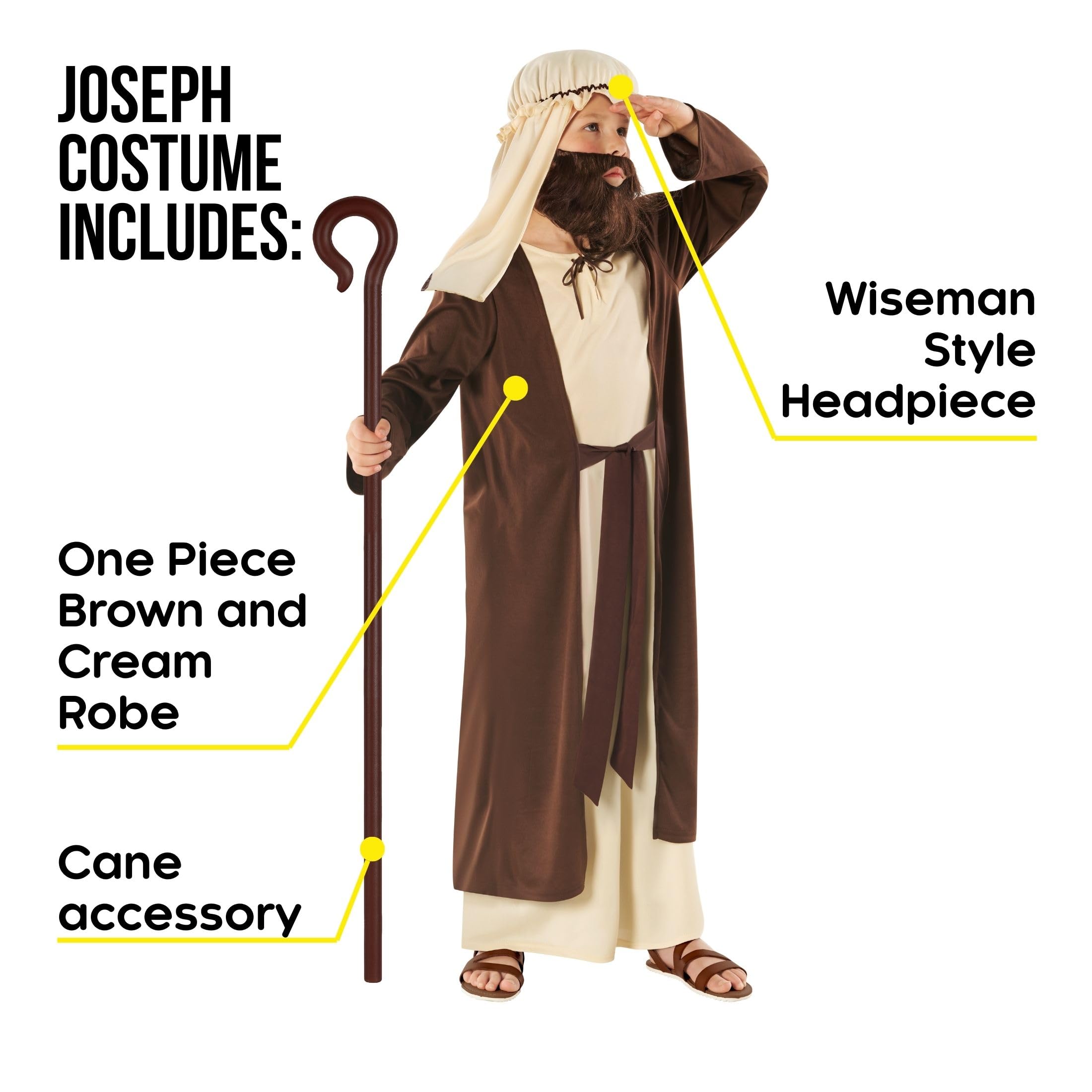 Morph Saint Joseph kids headpiece and cane for authentic biblical dress-up