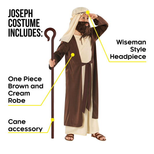 Morph Saint Joseph kids headpiece and cane for authentic biblical dress-up