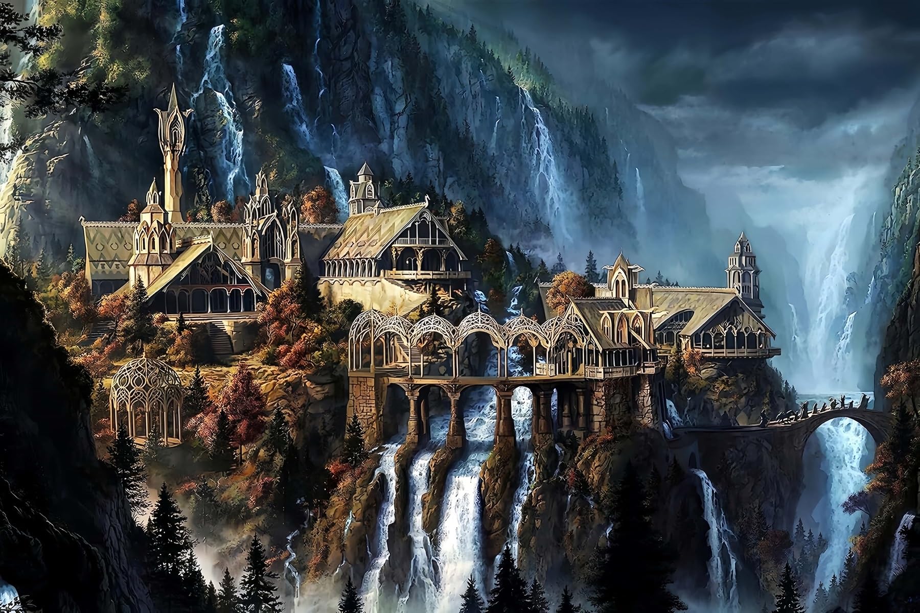 Moruska Waterfall Castle 1000-piece puzzle shows dramatic waterfall for immersive play.