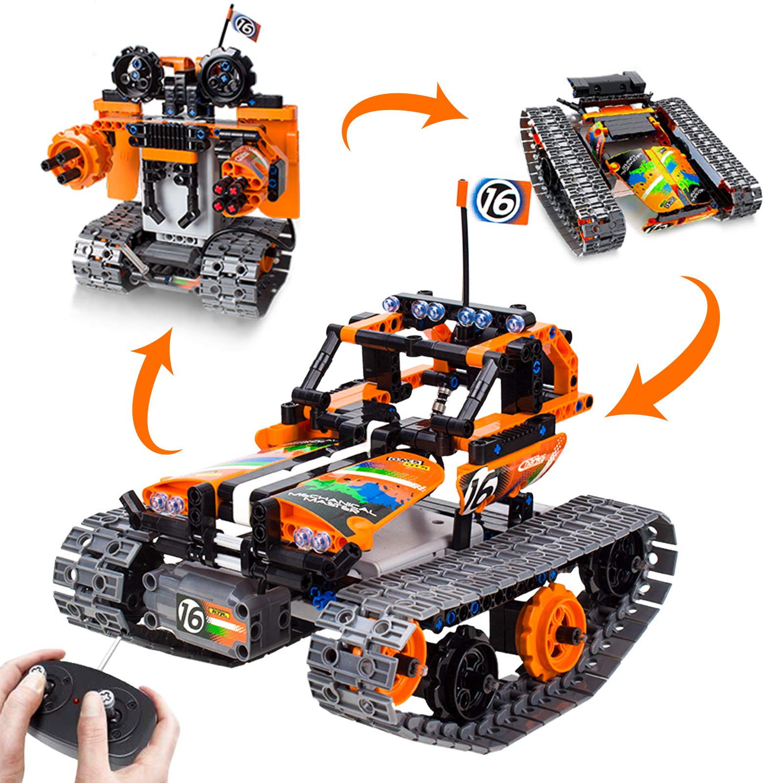 Morwant 3-in-1 STEM RC kit showing tracked car in action for hands-on learning.