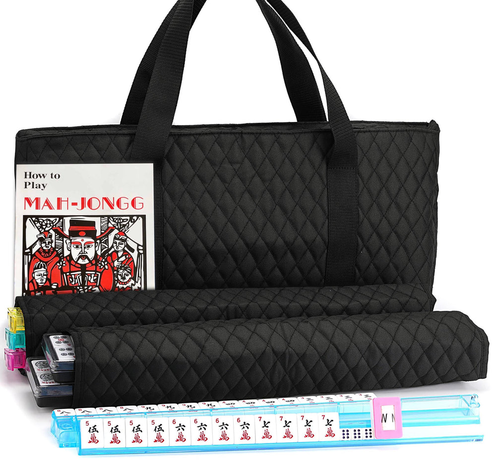 Mose Cafolo American Mahjong case in black quilted bag for easy carrying.