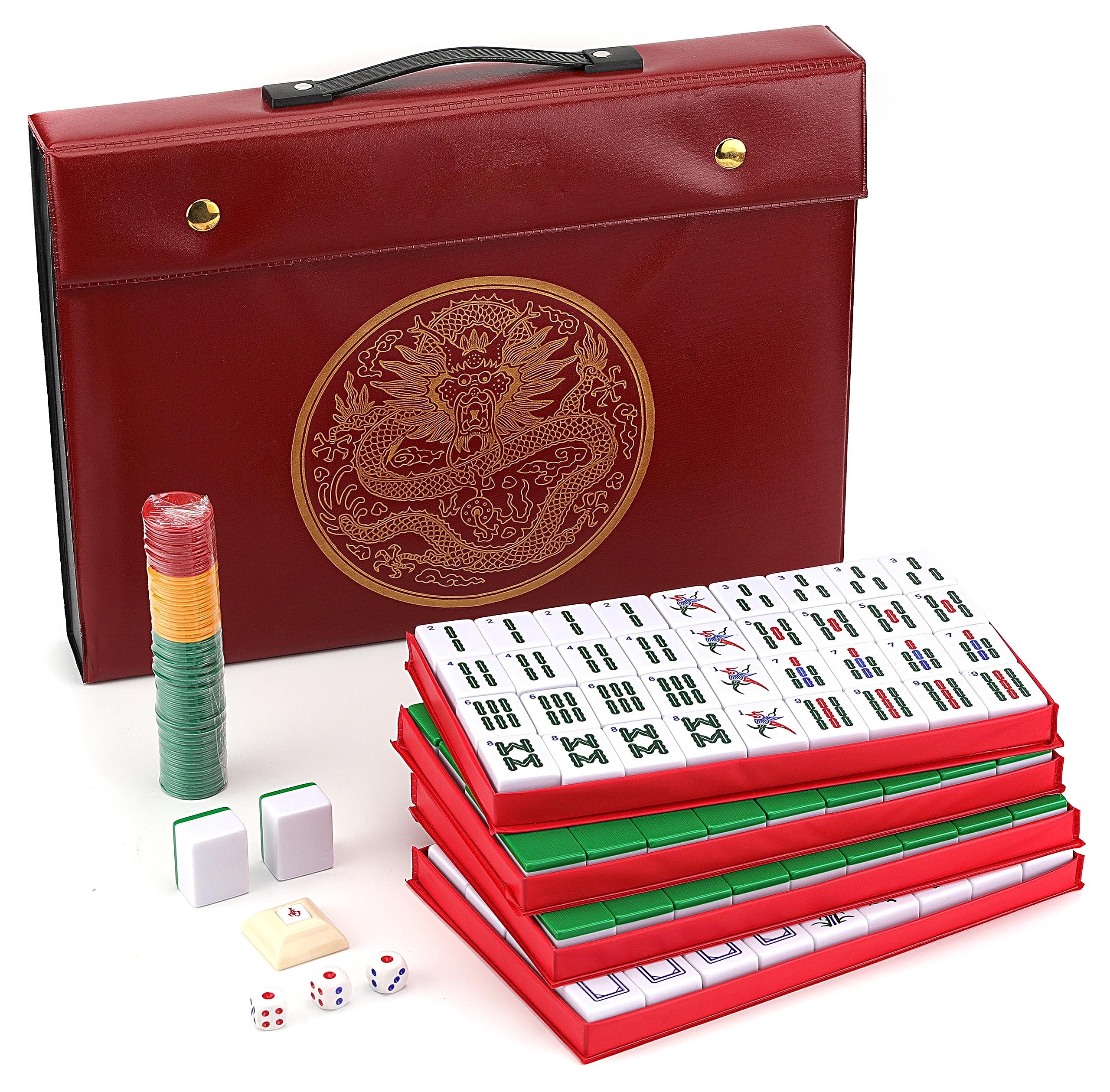 Mose Cafolo Mahjong XL tiles in case for easy travel storage.