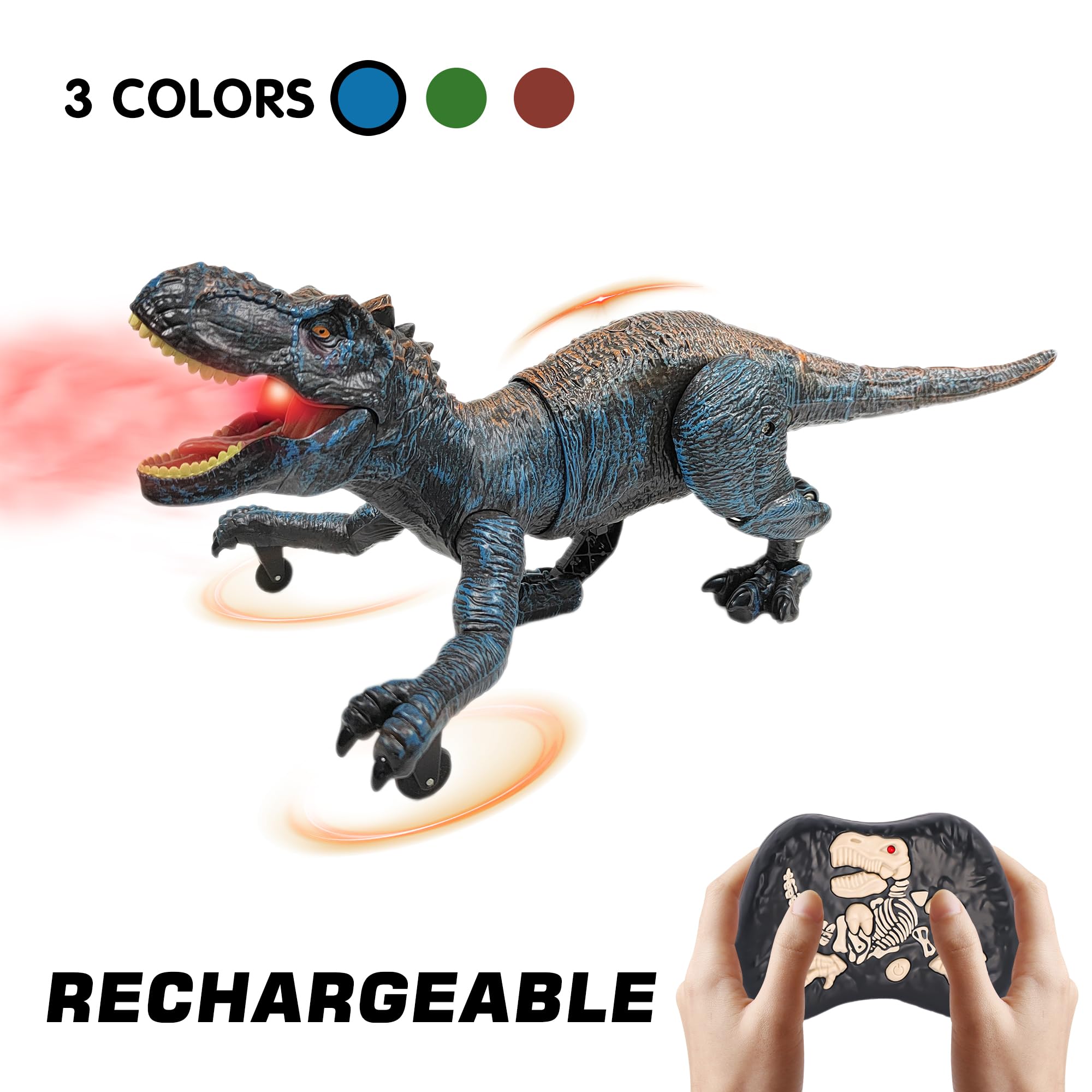 Moskiddo blue RC T-Rex gift-ready packaging for a memorable surprise.