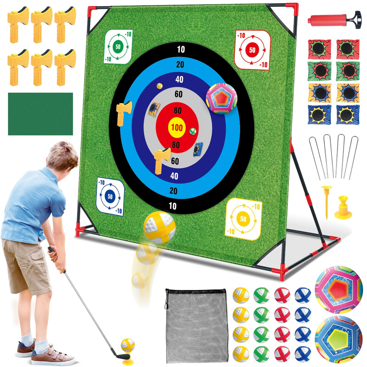 Mostop golf chipping game stand ready in backyard for practice and friendly competition