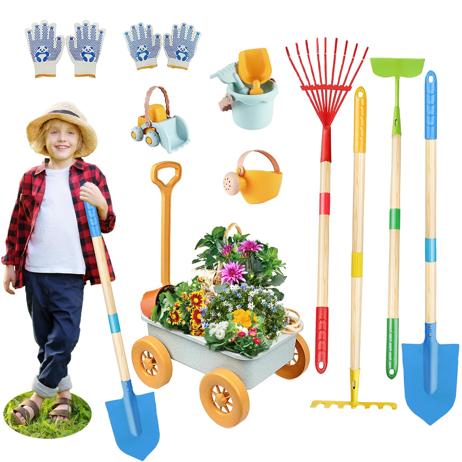 Mostop wheelbarrow with kids tools promotes easy outdoor transport during play