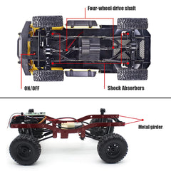 Mostop RC Crawler battery and charging view indicates long playtime on a single charge.