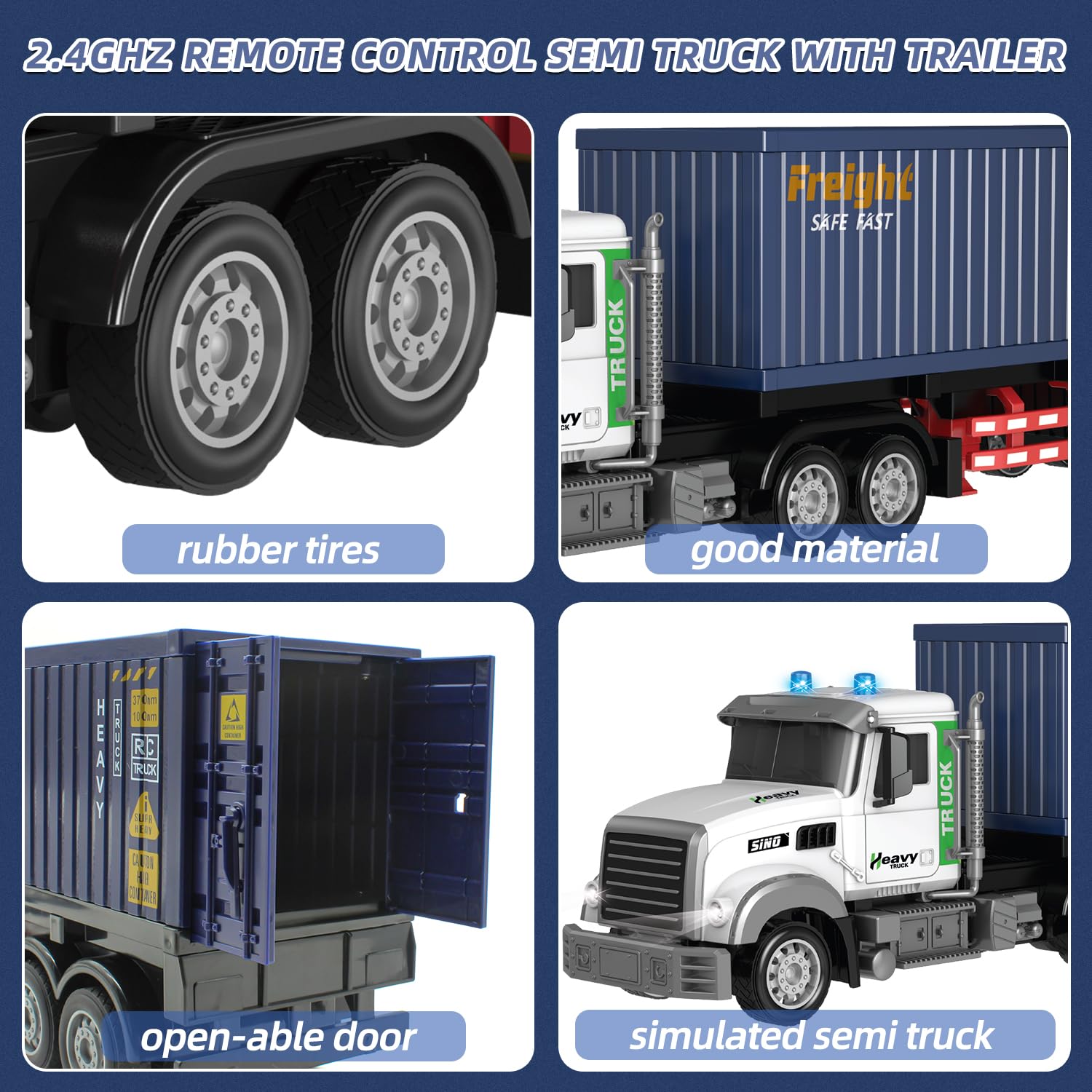 Mostop RC semi-truck with 2-4GHz remote supports multiplayer play up to 100 feet.