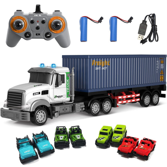 Mostop RC semi truck with trailer shows a 23.6-inch size for big backyard adventures.