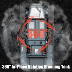 Mostop RC Tank Car side view showing 360° rotation and rugged tracks