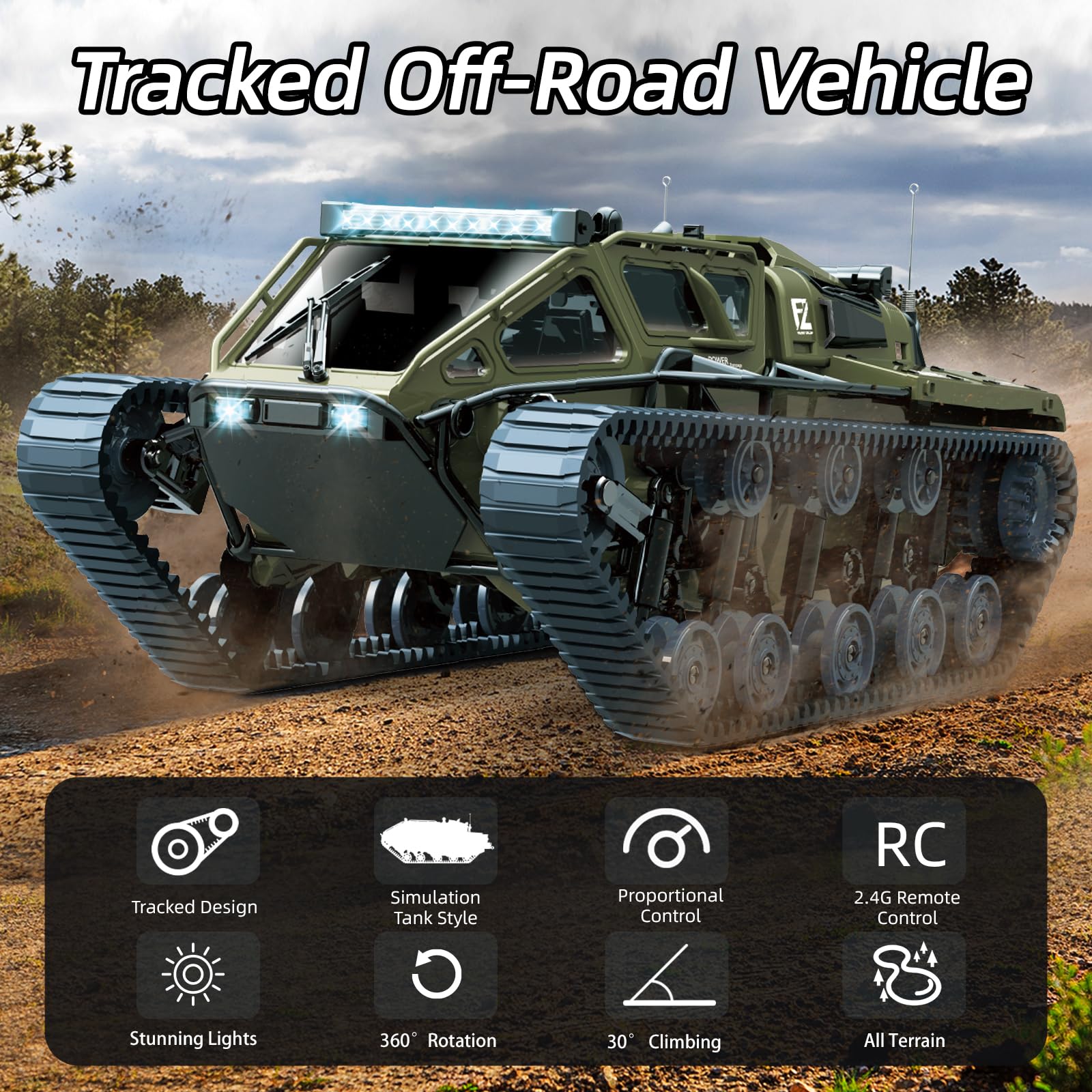 Mostop RC Tank left side with open wing doors for dramatic reveals