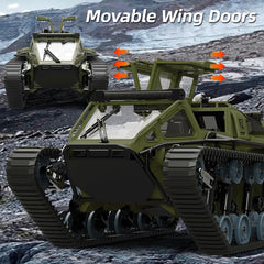 Mostop RC Tank all-terrain crawler conquering rough ground