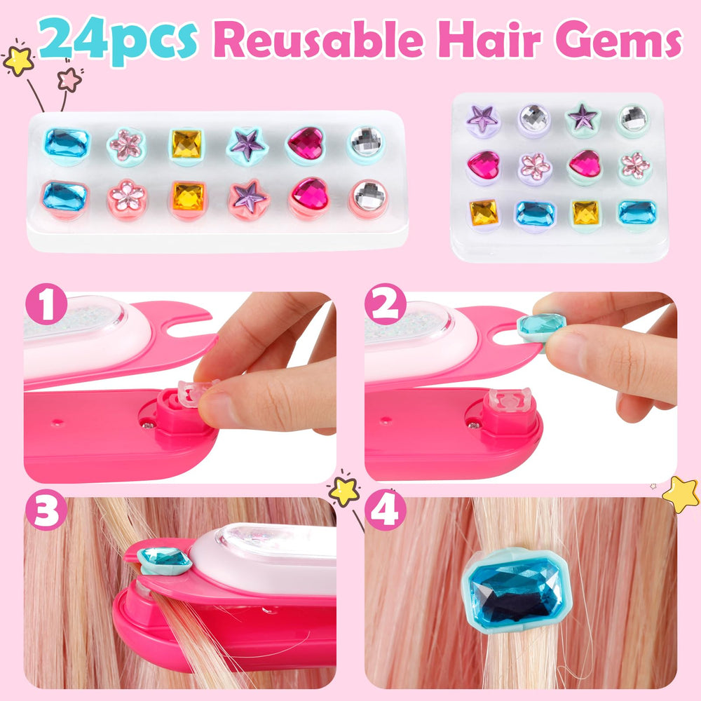 MOTAWEEK gem stamper application creates instant decorative accents on hair.