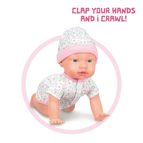 Mother Love crawling baby doll demonstrates clap-activated crawling for interactive play.