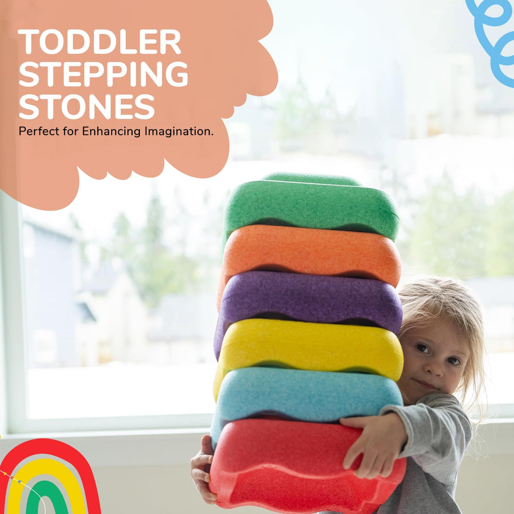 Motherly Haven Balance Stones arranged as a kid-friendly obstacle course for coordination.