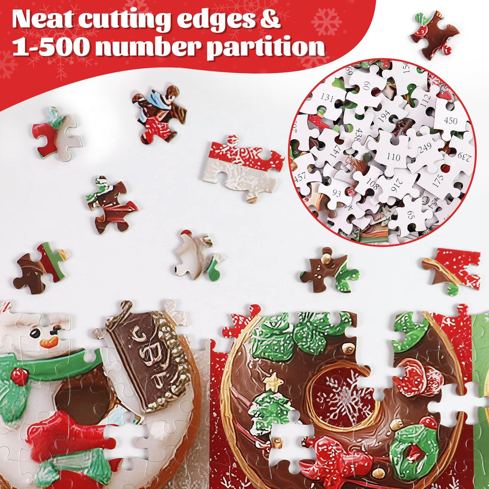 Motiloo Christmas donuts puzzle includes Christmas trees and holly berries for holiday conversation.