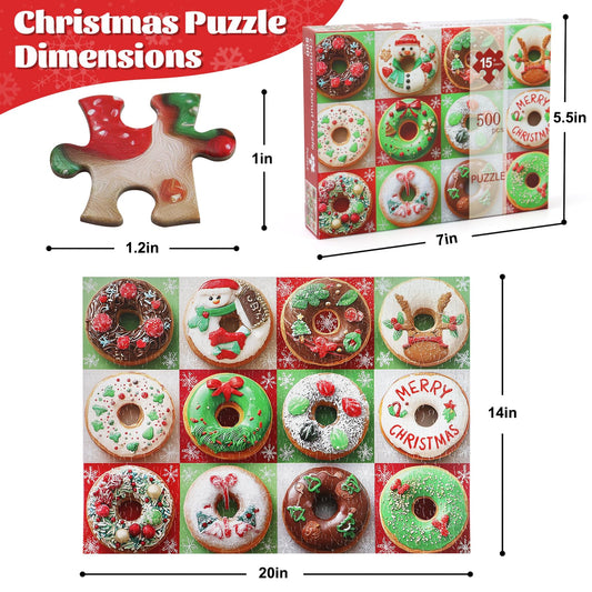 Motiloo donuts puzzle features a cheerful snowman among festive toppings for family fun.