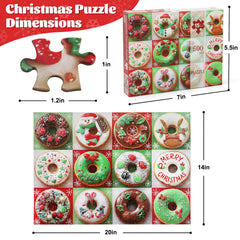 Motiloo donuts puzzle features a cheerful snowman among festive toppings for family fun.