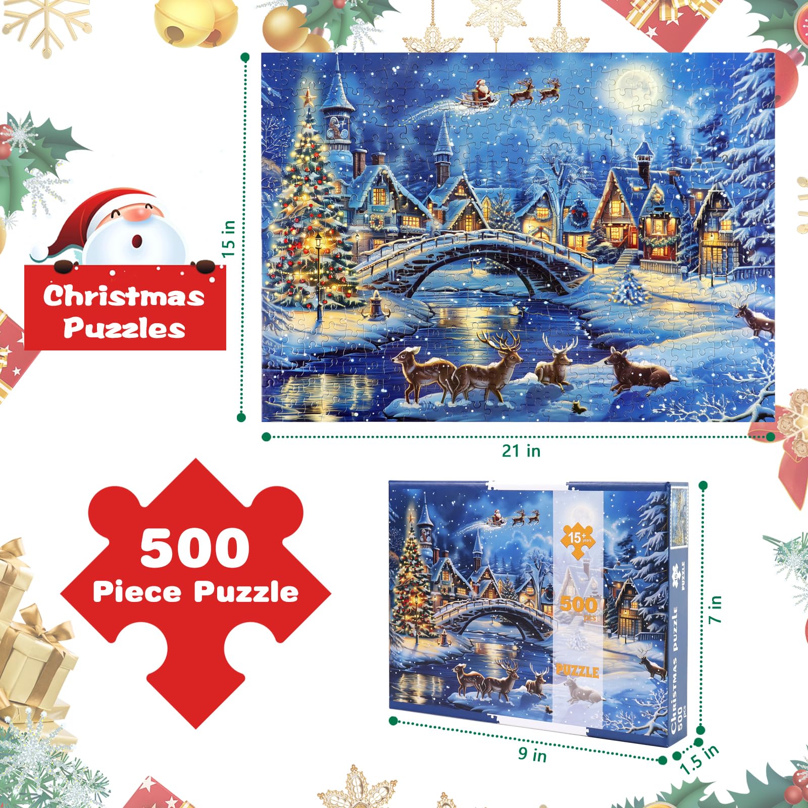 Motiloo Christmas Puzzle lit town with Christmas tree for festive vibes