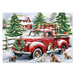 Motiloo Christmas red truck puzzle front view for holiday relaxing moment.