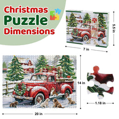 Motiloo vintage truck snowy trees cabin creates charming seasonal setting.