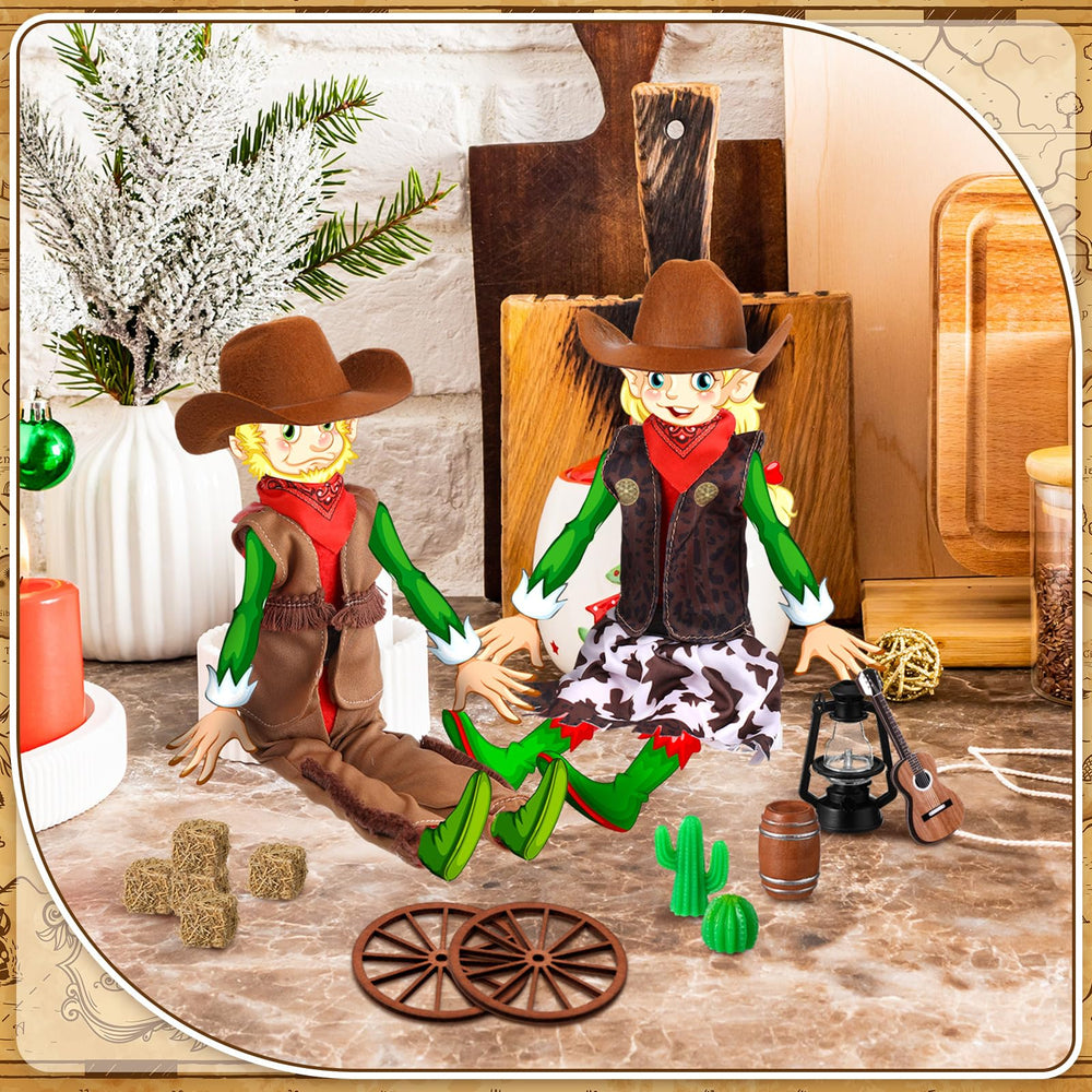 Motionchic Christmas elf wardrobe pieces pair with hay bale display