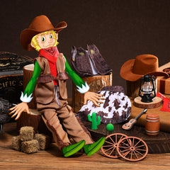 Motionchic elf cowgirl props with lantern and wagon wheel for festive scenes