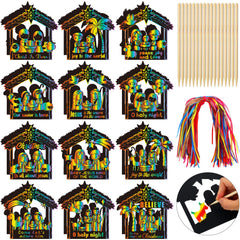 Motipuns nativity scratch-off cards set with vibrant colors for festive crafting