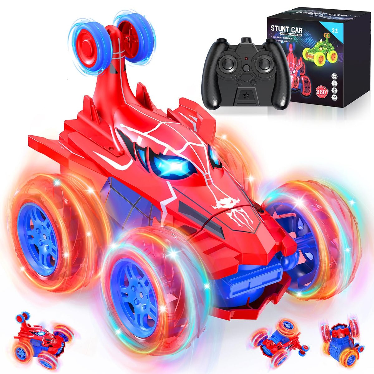 Motivekit Spider RC car front view shows stunt-ready design for outdoor play.