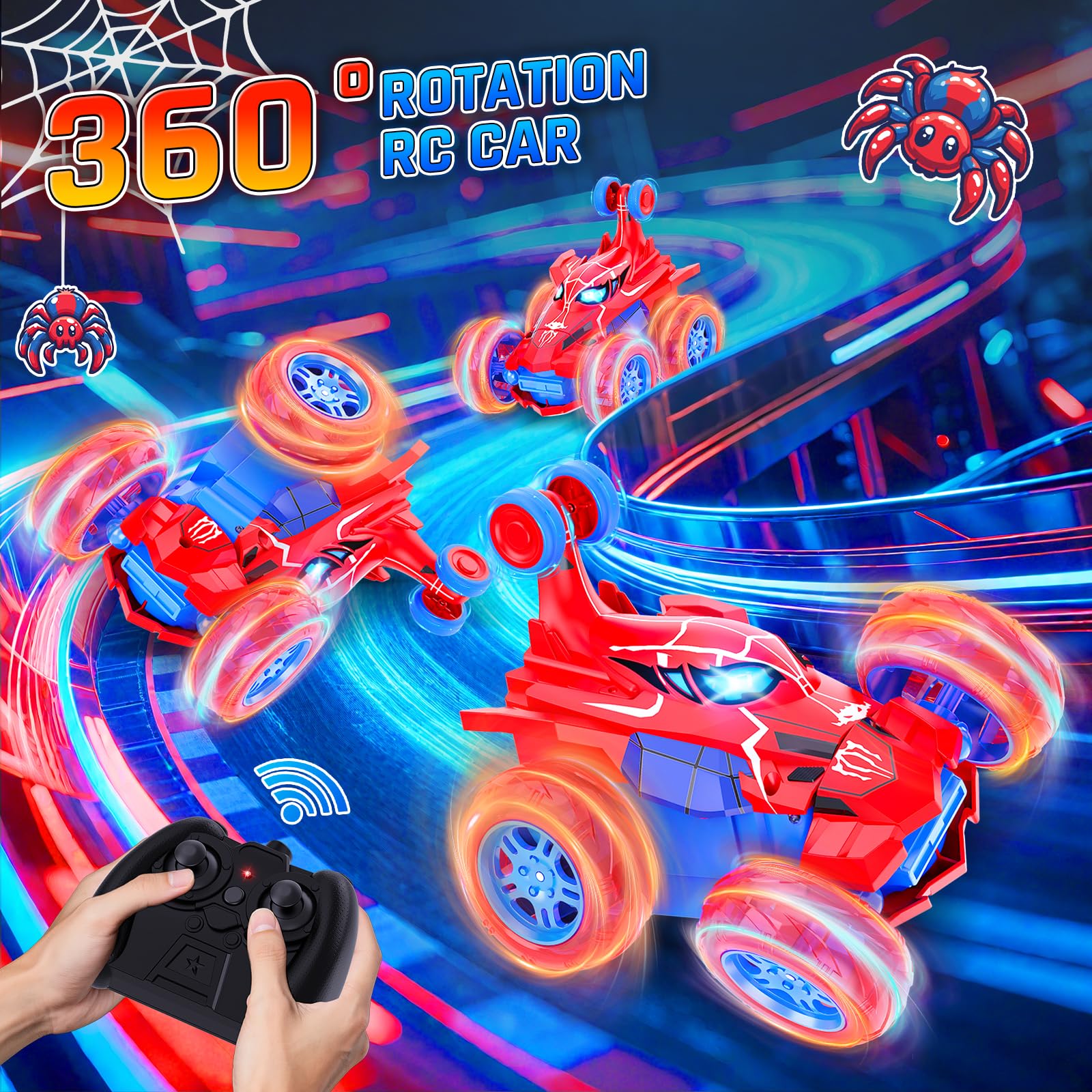 Motivekit Spider RC car remote control demonstrates easy, kid-friendly operation.