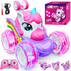 Motivekit Unicorn RC car pink side view for indoor and outdoor play.