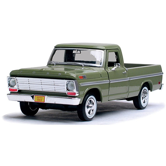 Motormax 1969 Ford F-100 Green diecast open hood shows internal detailing