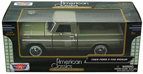 Motormax 1969 Ford F-100 Green diecast side profile for display