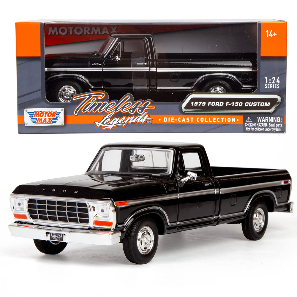 Motormax 1979 Ford F-150 diecast model in black for display and collection.