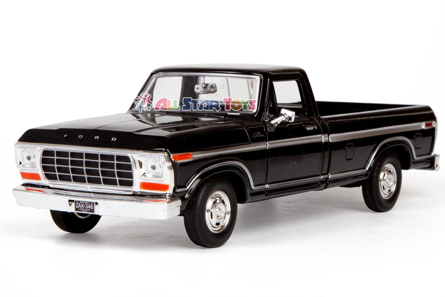 Motormax F-150 with opening doors reveals detailed interior for display.