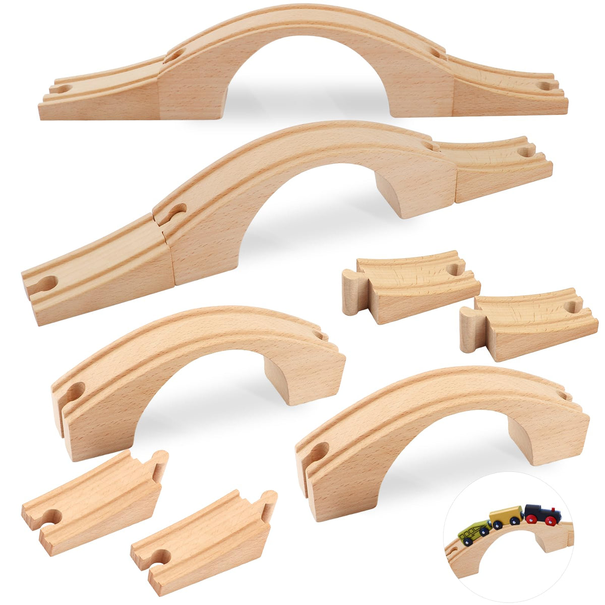 Mototo 2-pack wood train bridge extensions for expanding toy railways.
