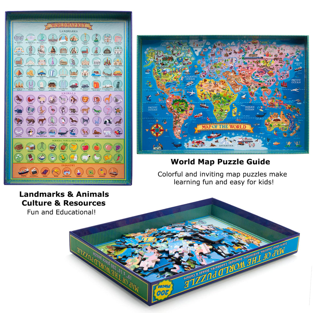 MOTYAWN World Map Puzzle colorful map closeup highlights continents and oceans.