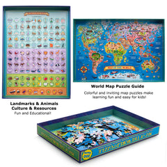 MOTYAWN World Map Puzzle colorful map closeup highlights continents and oceans.
