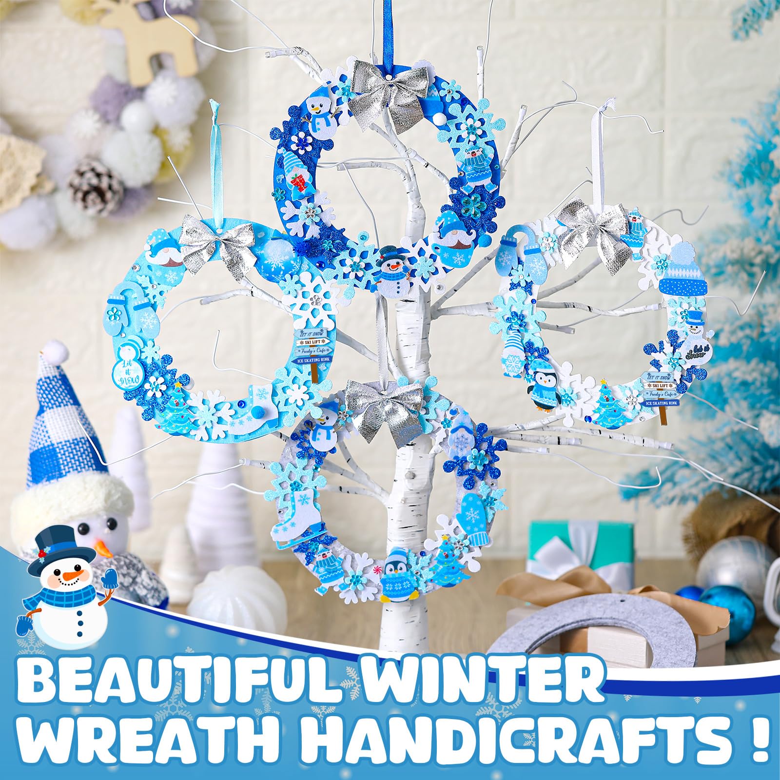 Moucuny 6.3-inch felt garlands laid out to fit different spaces