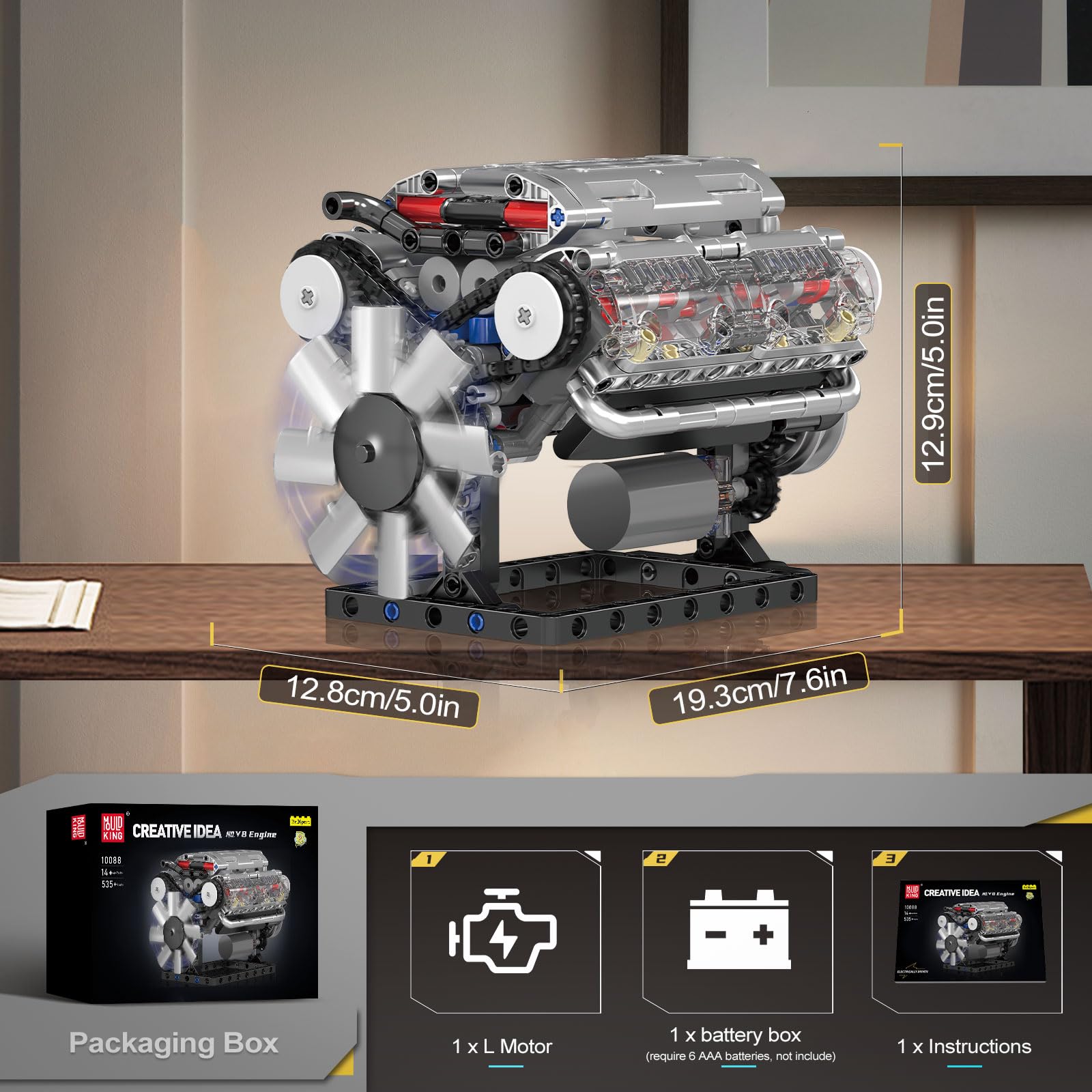 Mould King 10088 V8 engine model building steps showcase hands-on STEM learning.