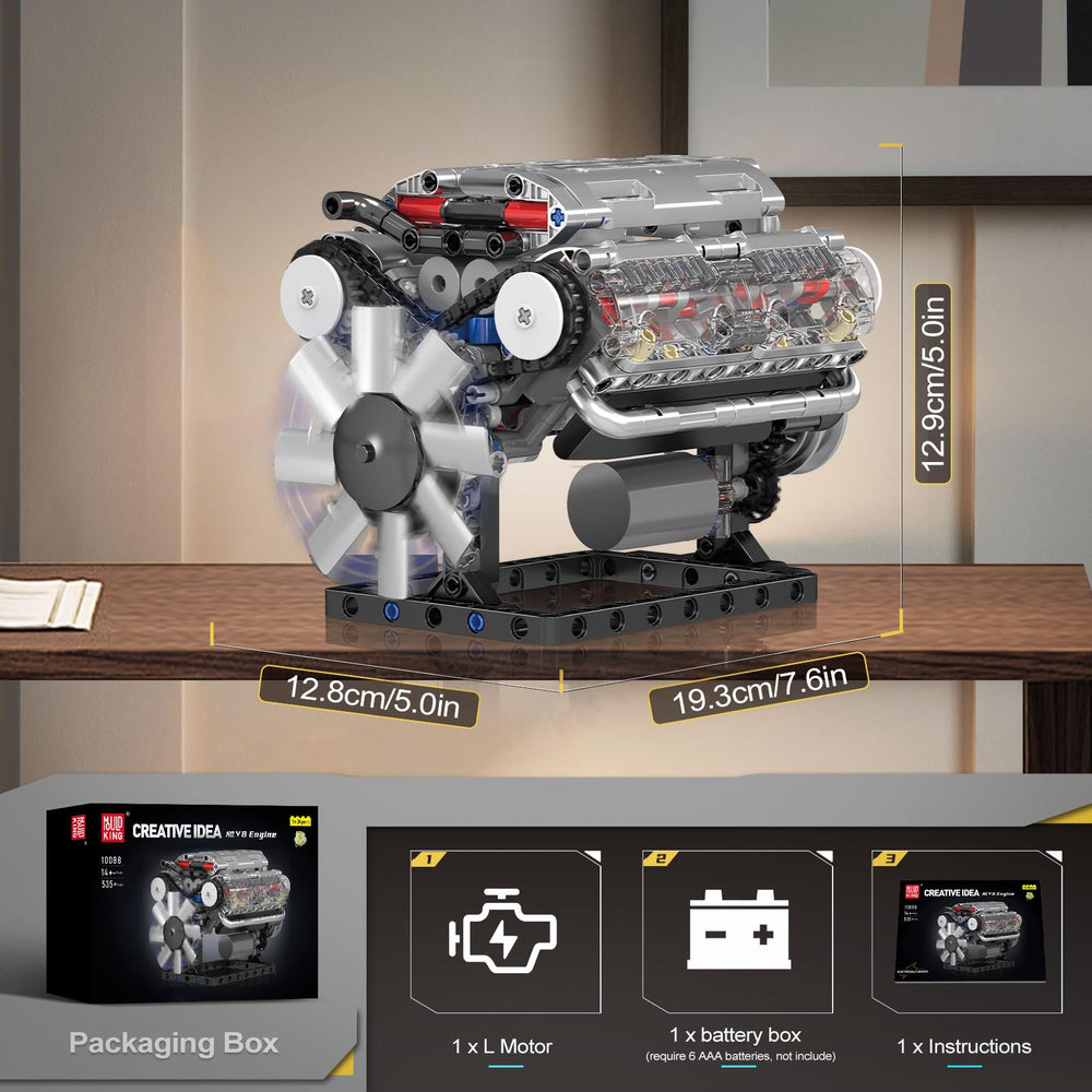 Mould King 10088 V8 engine model building steps showcase hands-on STEM learning.
