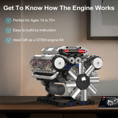 Mould King 10088 V8 engine model valve train highlights precise engineering.