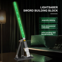 Mould King 10140 lightsaber bracket and nameplate enable authentic display.